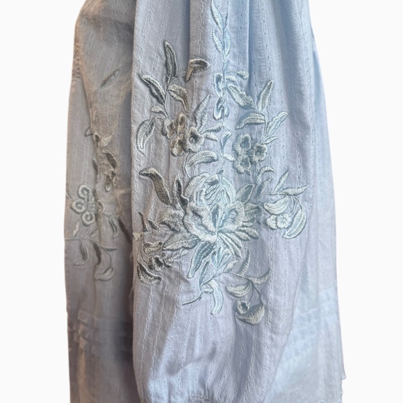 Sundance Cotton High Neck Embroidered Light Blue Long Sleeve Top Sz M - Picture 4 of 9
